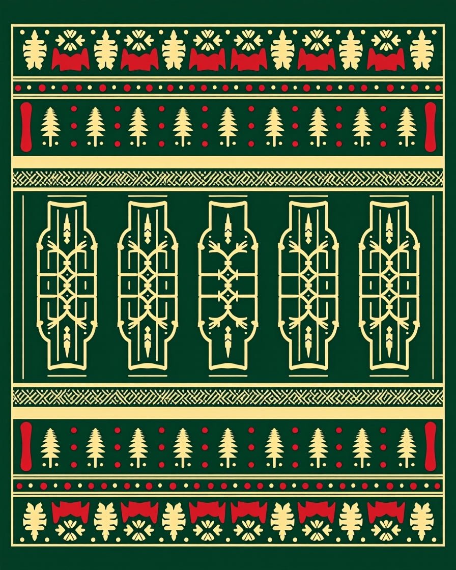 Festive Green Yellow Red Geometric Motif Rug