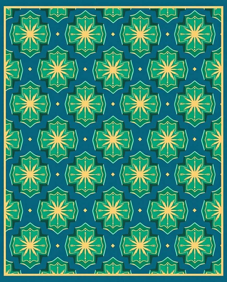 Teal Geometric Floral Pattern Rug