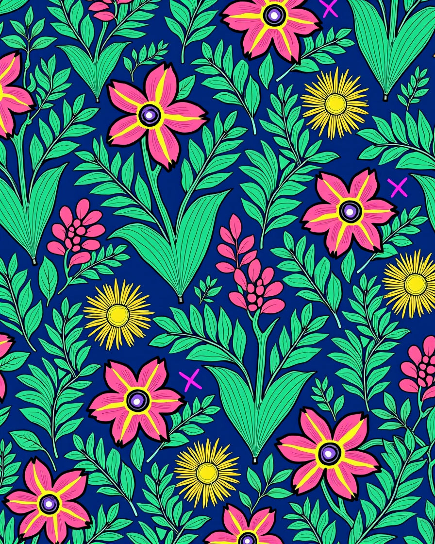 Bold Floral Pattern With Pink Flowers And Leaves Rug