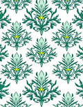 Green Yellow Floral Damask Pattern Rug