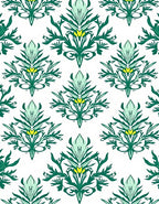 Green Yellow Floral Damask Pattern Rug