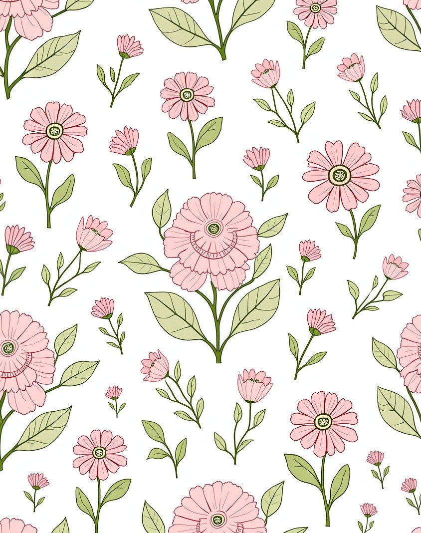 Pink Floral Botanical Pattern Rug