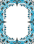 Ornate Blue And Brown Floral Border Design Rug