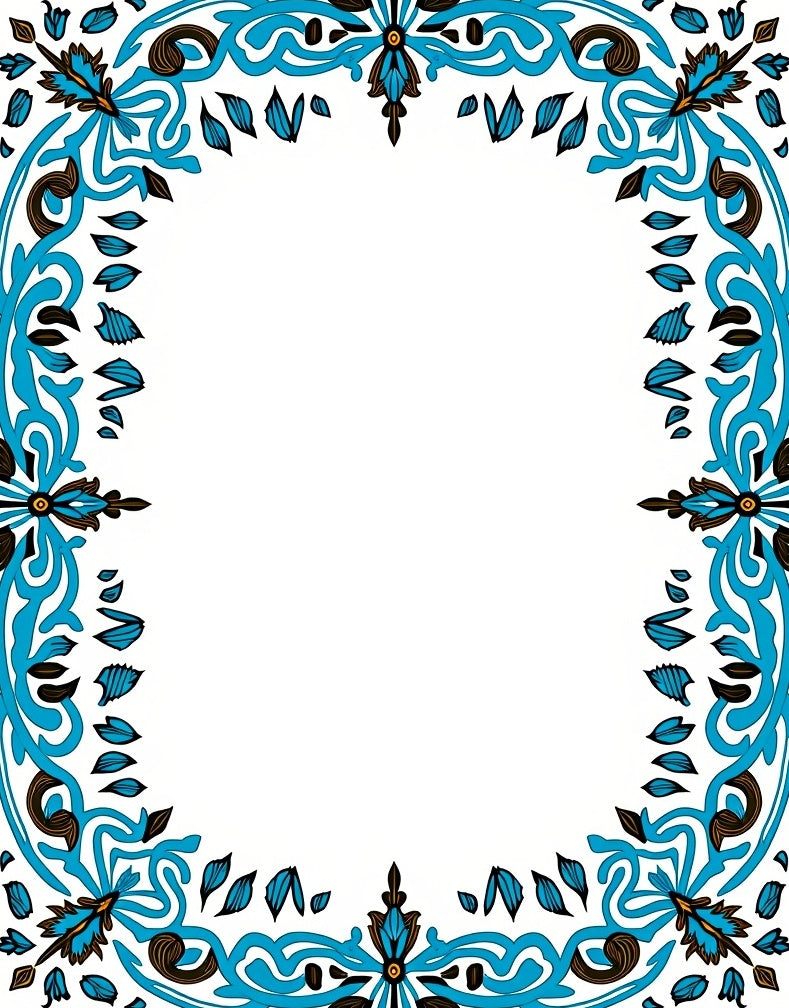 Ornate Blue And Brown Floral Border Design Rug