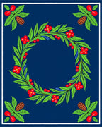 Bold Blue Red Floral Pinecone Wreath Rug