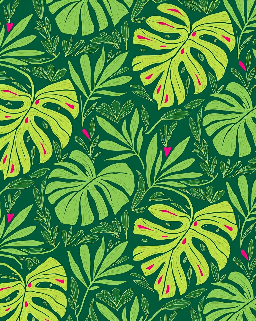 Vibrant Green Tropical Leaf Composition Rug