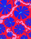 Bold Floral Swirls Red Blue Design Rug