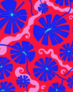 Bold Floral Swirls Red Blue Design Rug