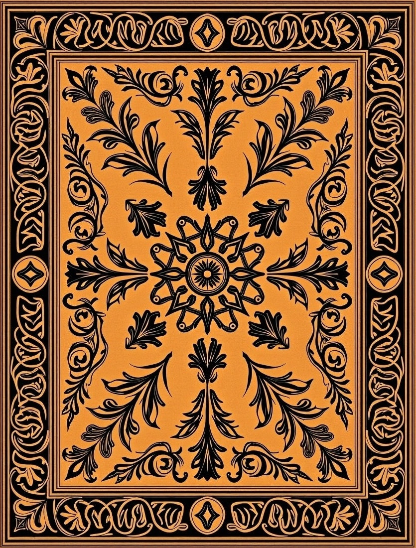 Bold Black Floral Intricate Design Rug