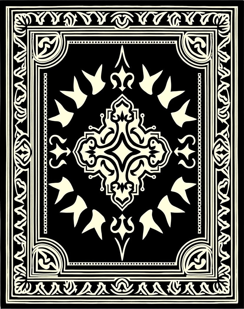 Black Cream Ornate Traditional Medallion Rug