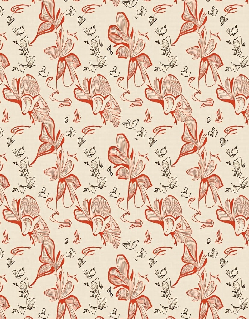 Red Outline Floral Pattern Rug