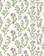 Purple Floral Pattern With Green Stems Rug