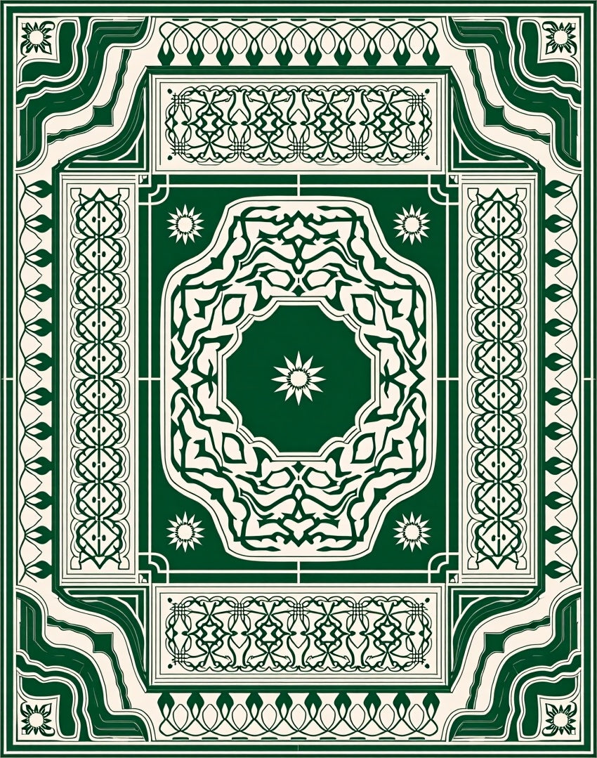 Intricate Emerald Green Medallion Pattern Rug