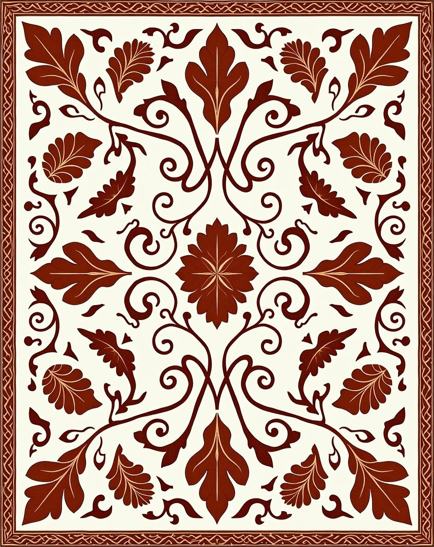 Art Nouveau Floral Swirl Leaf Pattern Rug
