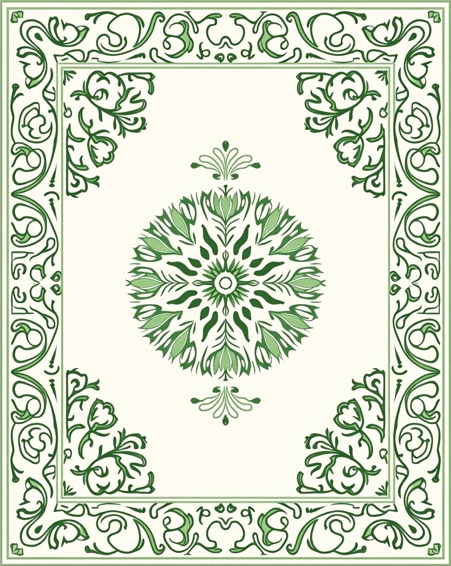 Green Floral Medallion and Border Rug