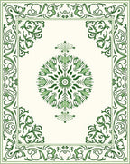 Green Floral Medallion and Border Rug