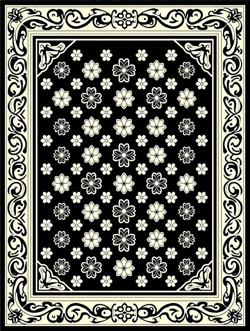 Elegant Black Floral Border Design Rug