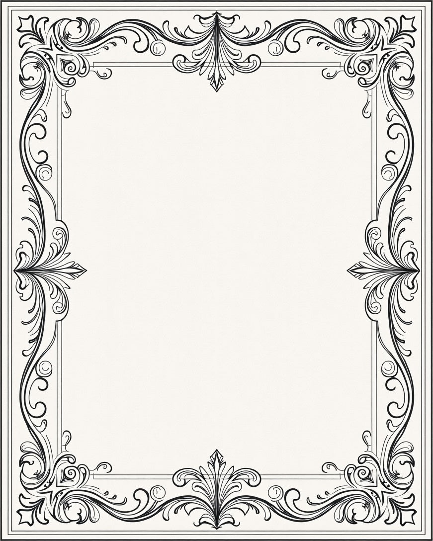 Elegant Black Wrought Iron Vine Border Rug