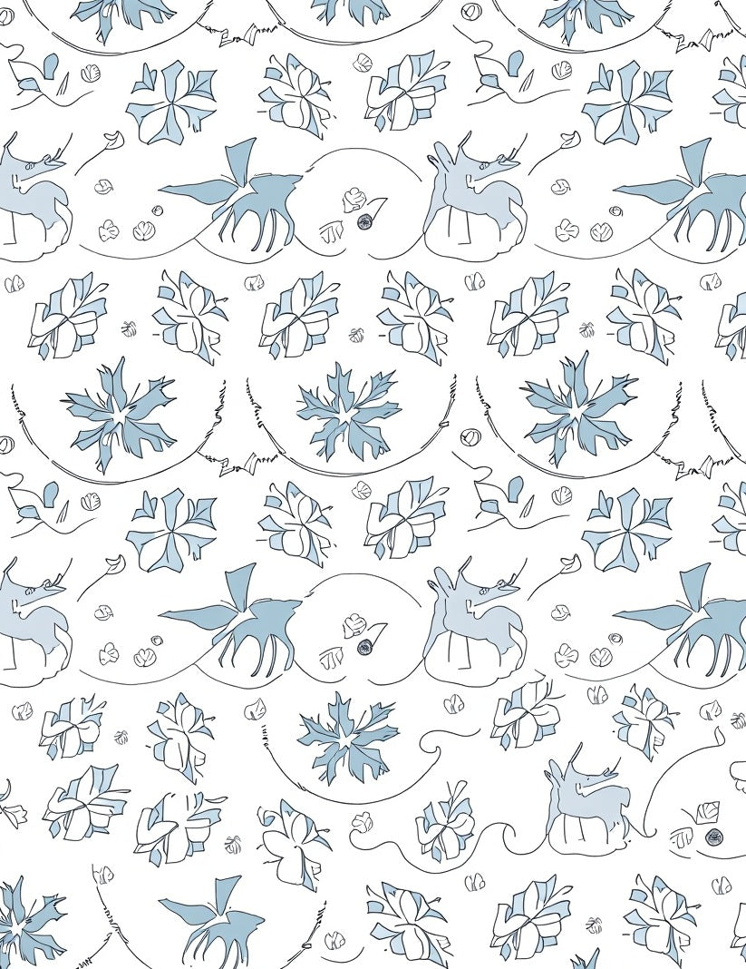Whimsical Light Blue Deer Floral Rug