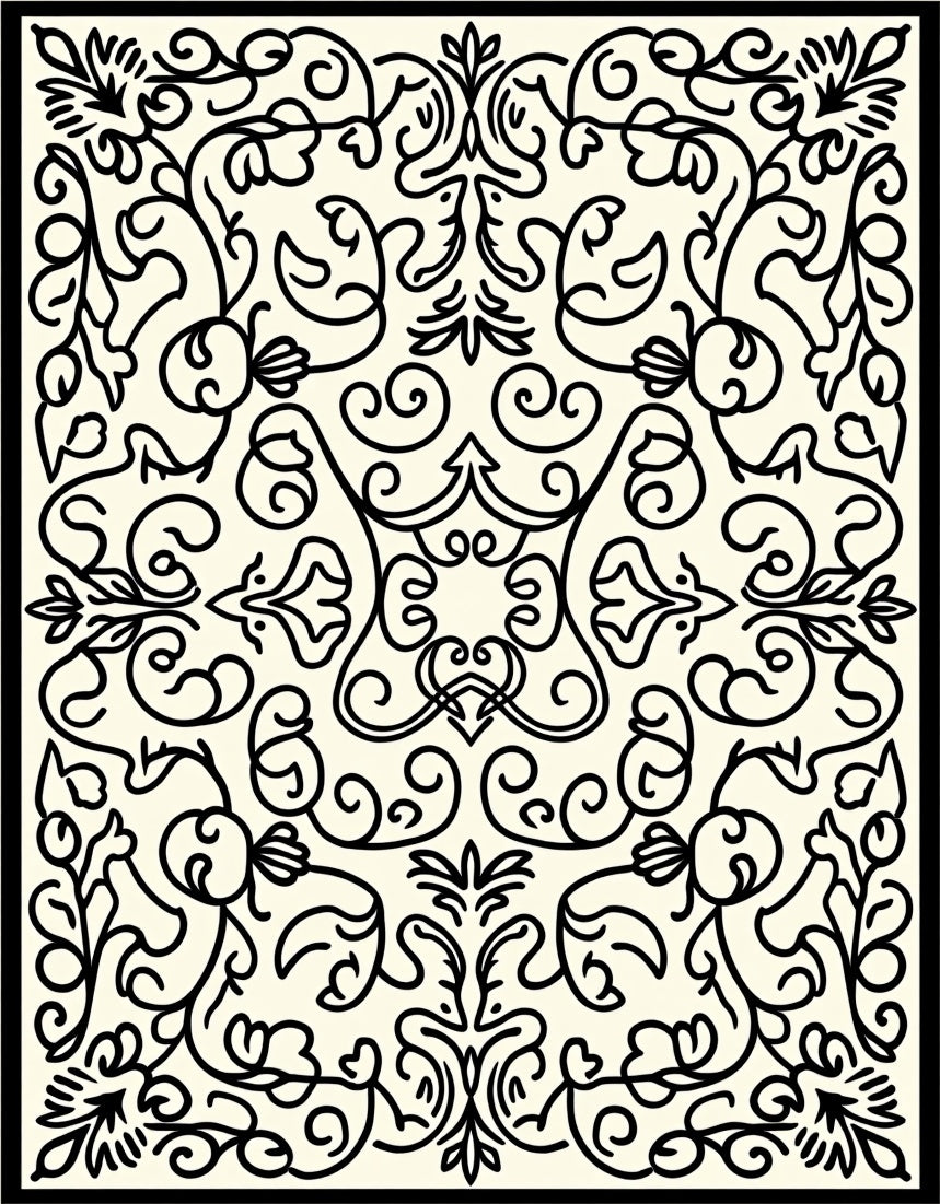 Elegant Black Floral Swirls Relief Rug