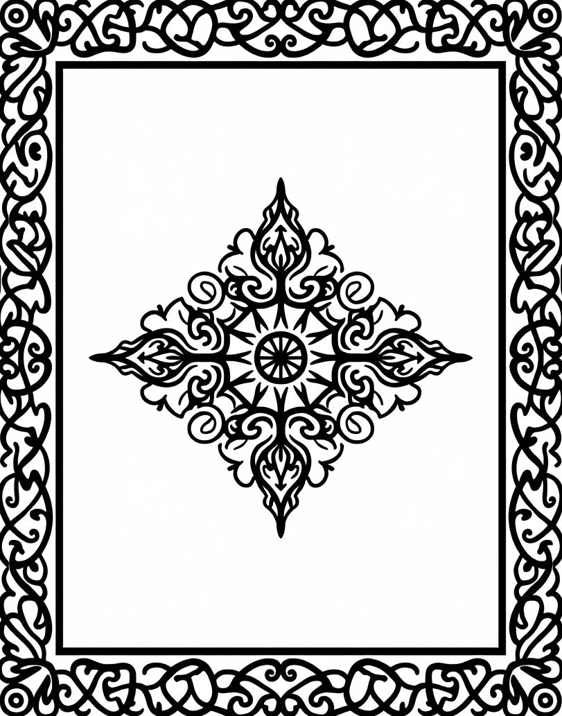 Ornate Black Scroll Mandala Design Rug