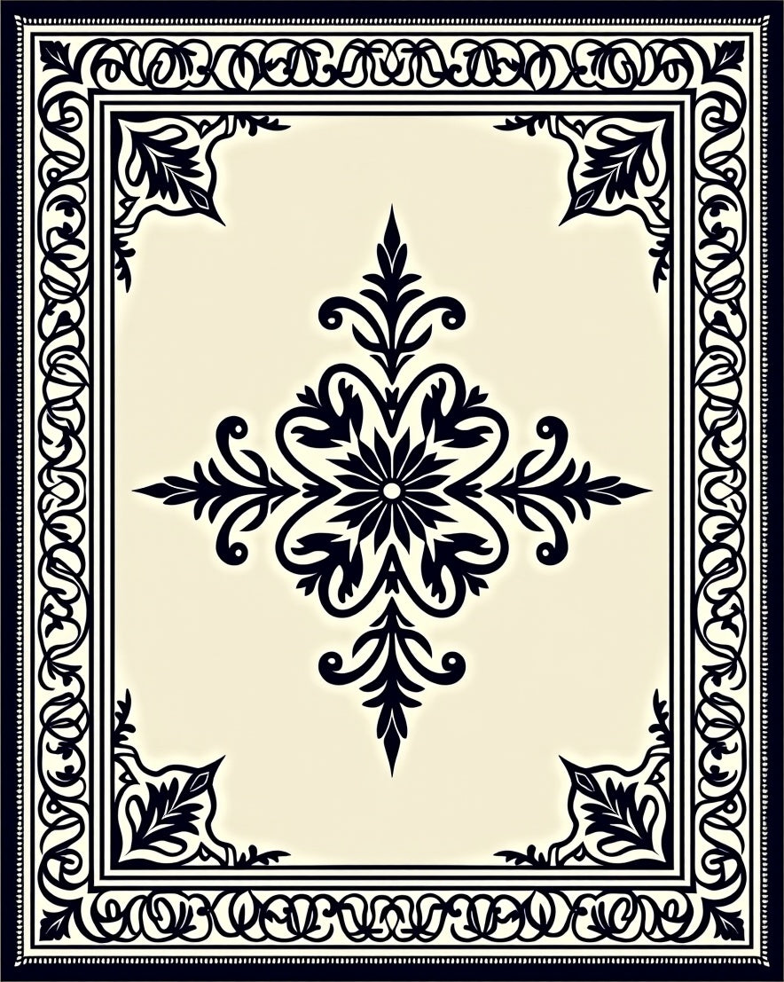 Classic Black Cream Floral Medallion Rug