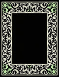 Ornate Green Leaf Scroll Border Rug