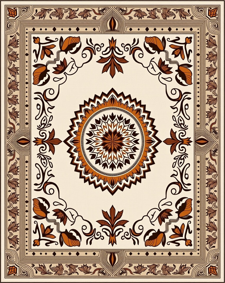 Classic Mandala Floral Border Rug