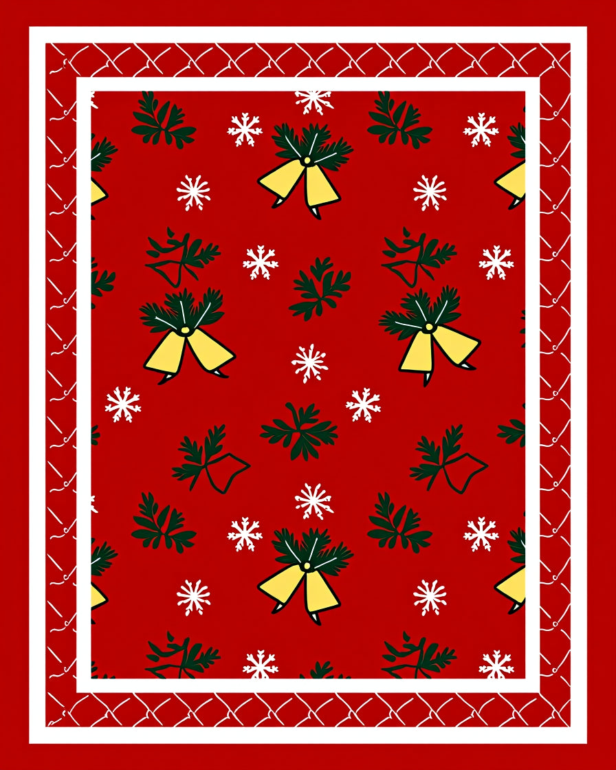 Festive Red Belles and Snowflakes Pattern Rug