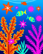 Colorful Ocean Life Coral Starfish Fish Rug