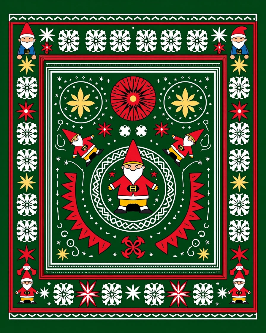 Whimsical Gnome Christmas Folk Art Rug