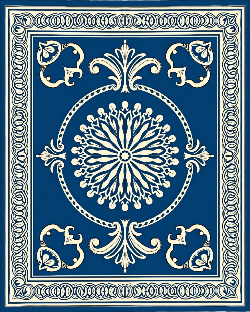 Imperial Blue Floral Medallion Pattern Rug