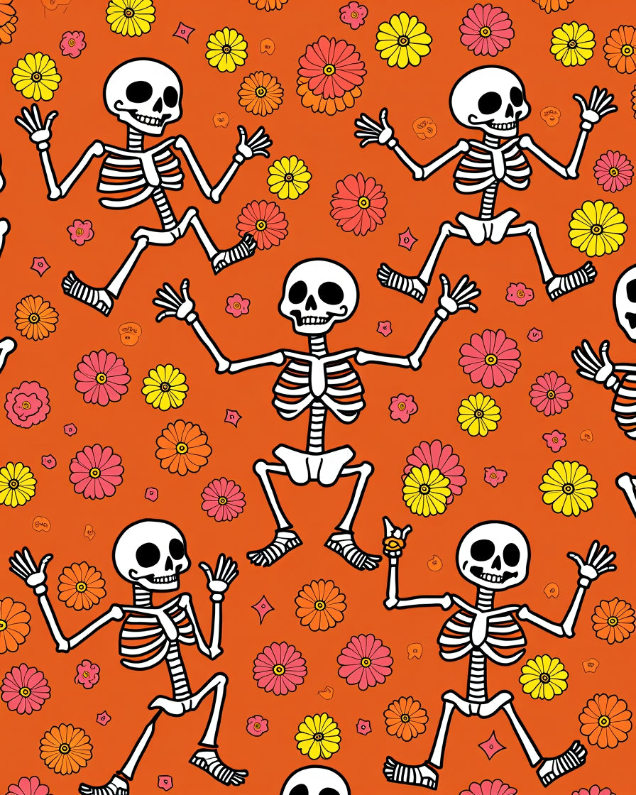 Dancing Skeletons Floral Whimsy Rug