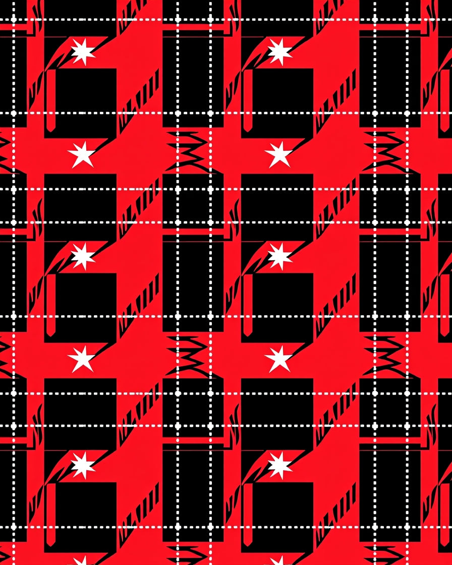 Bold Red Black White Plaid Stars Rug