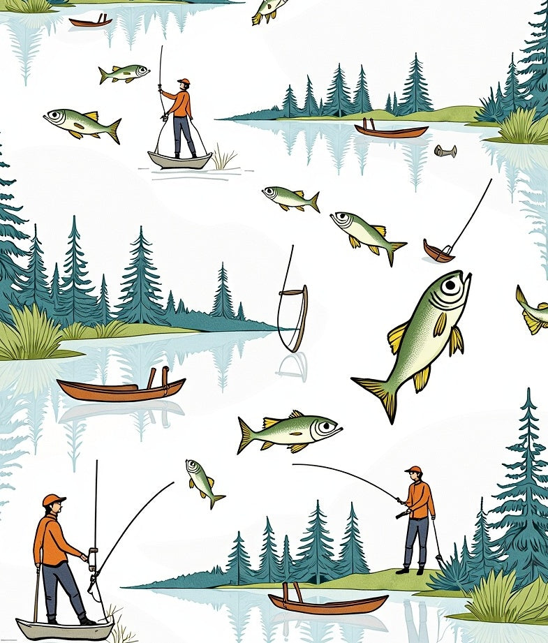Fishing Scene with Forest Lake Pattern Rug