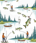 Fishing Scene with Forest Lake Pattern Rug