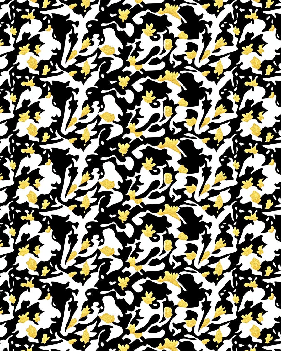 Abstract Black Gold Leaf Art Rug