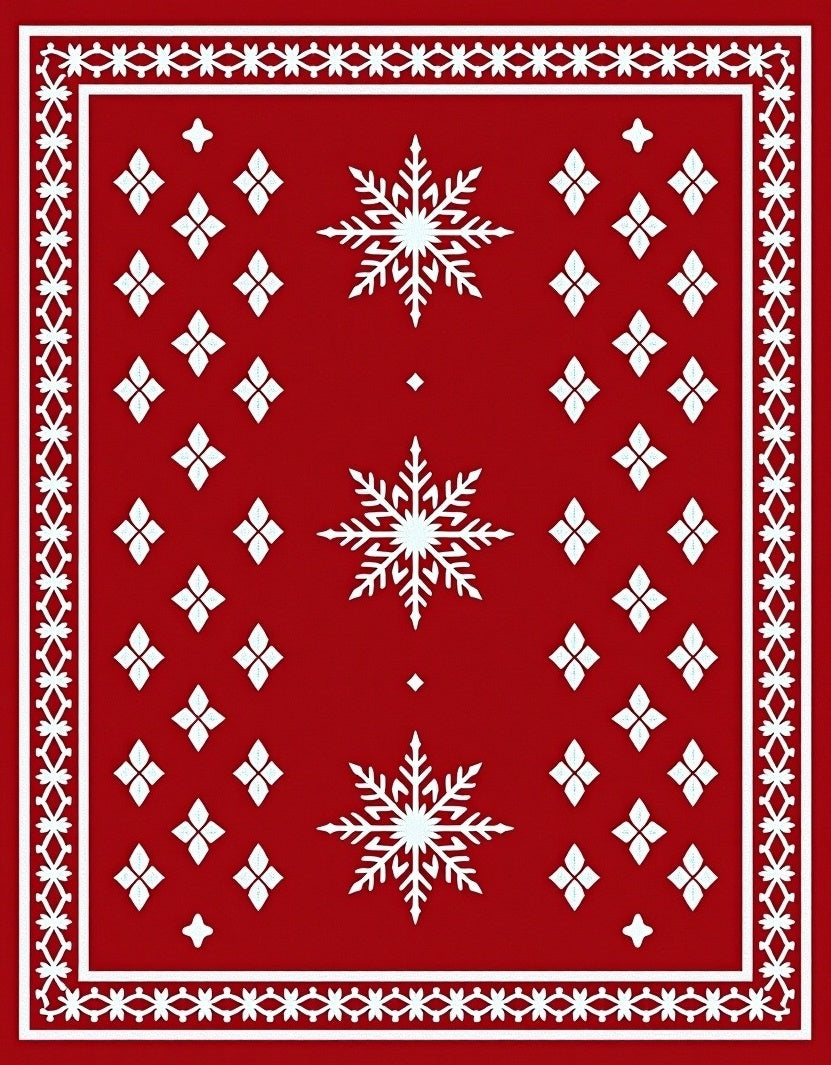 Red Snowflake Patterned Festive Rug