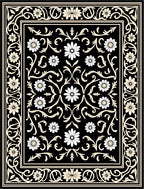 Classic Floral Scrollwork Black Cream Rug