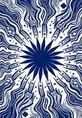 Deep Blue Sunburst Abstract Tribal Rug