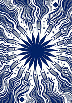 Deep Blue Sunburst Abstract Tribal Rug