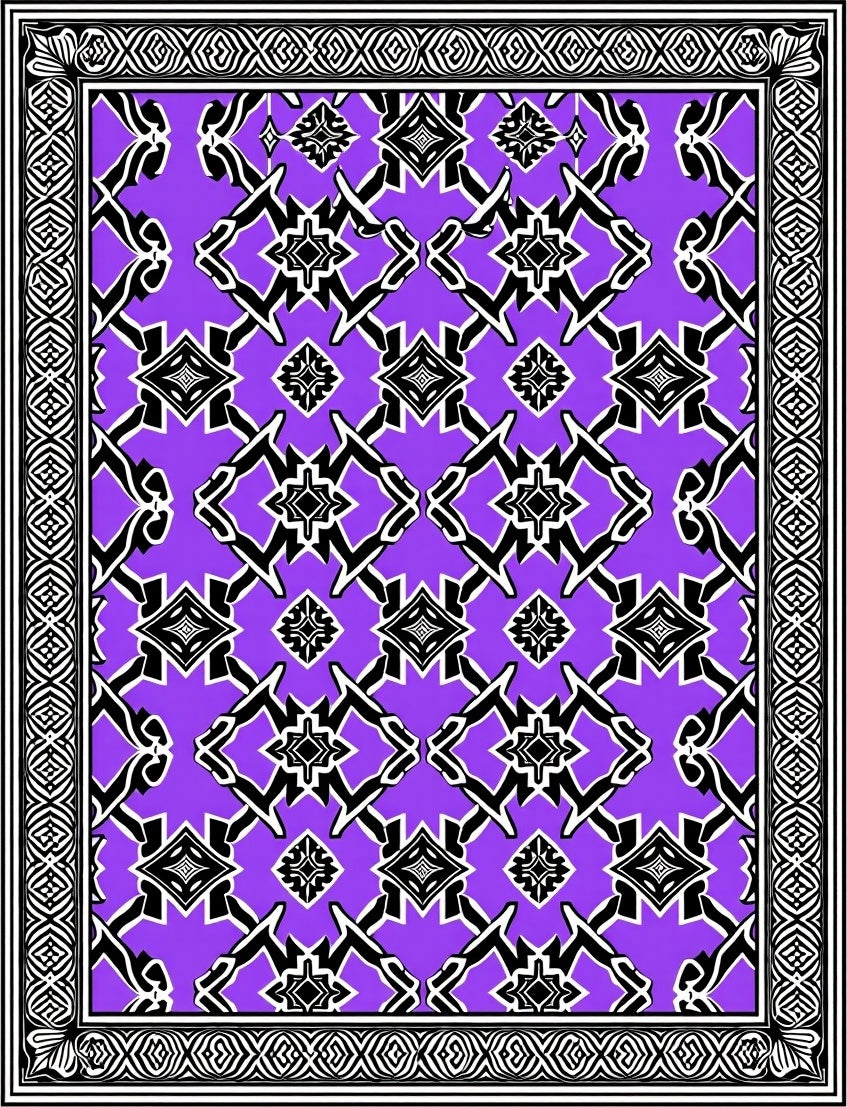 Bold Purple Black Abstract Pattern Rug