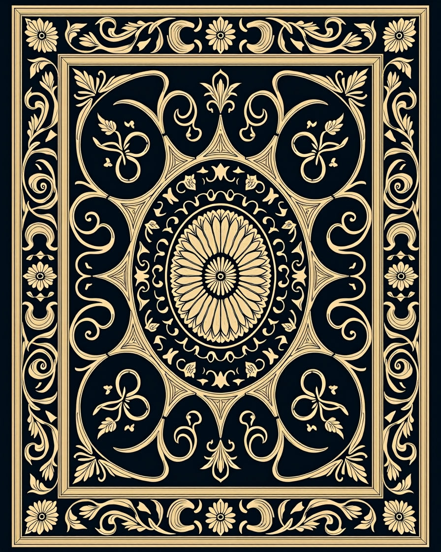 Ornate Floral and Scrollwork Pattern Rug