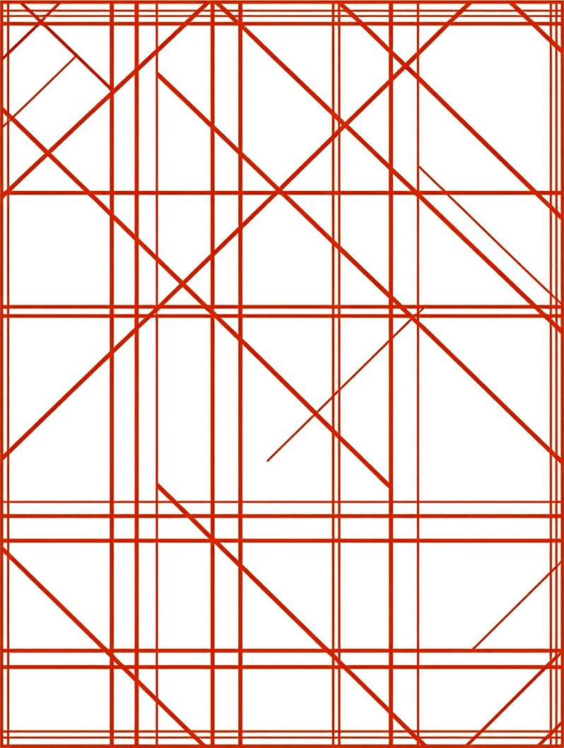 Red Geometric Line Art Pattern Rug