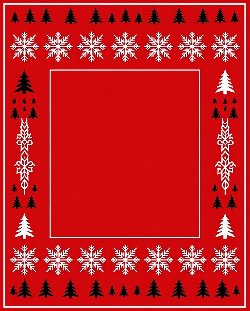 Christmas Tree Snowflake Border Rug