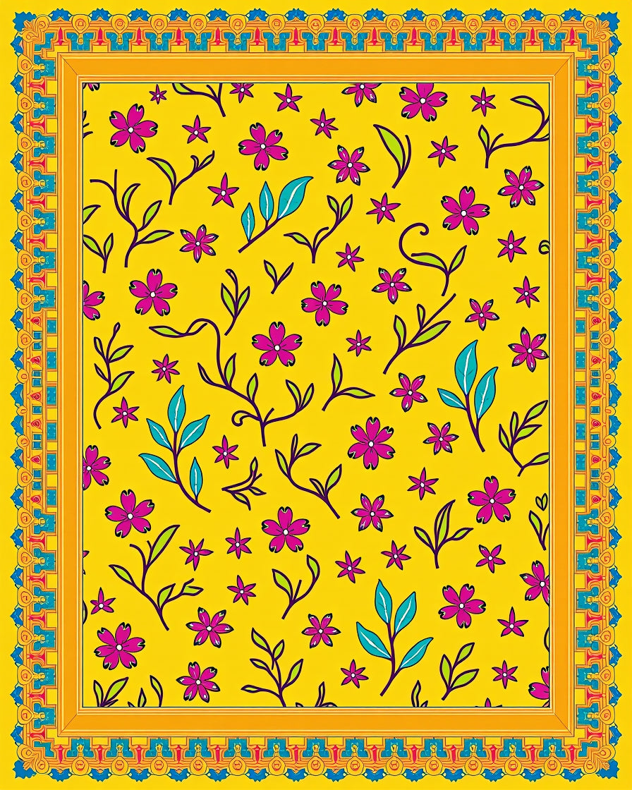 Yellow Floral Vines Design Rug
