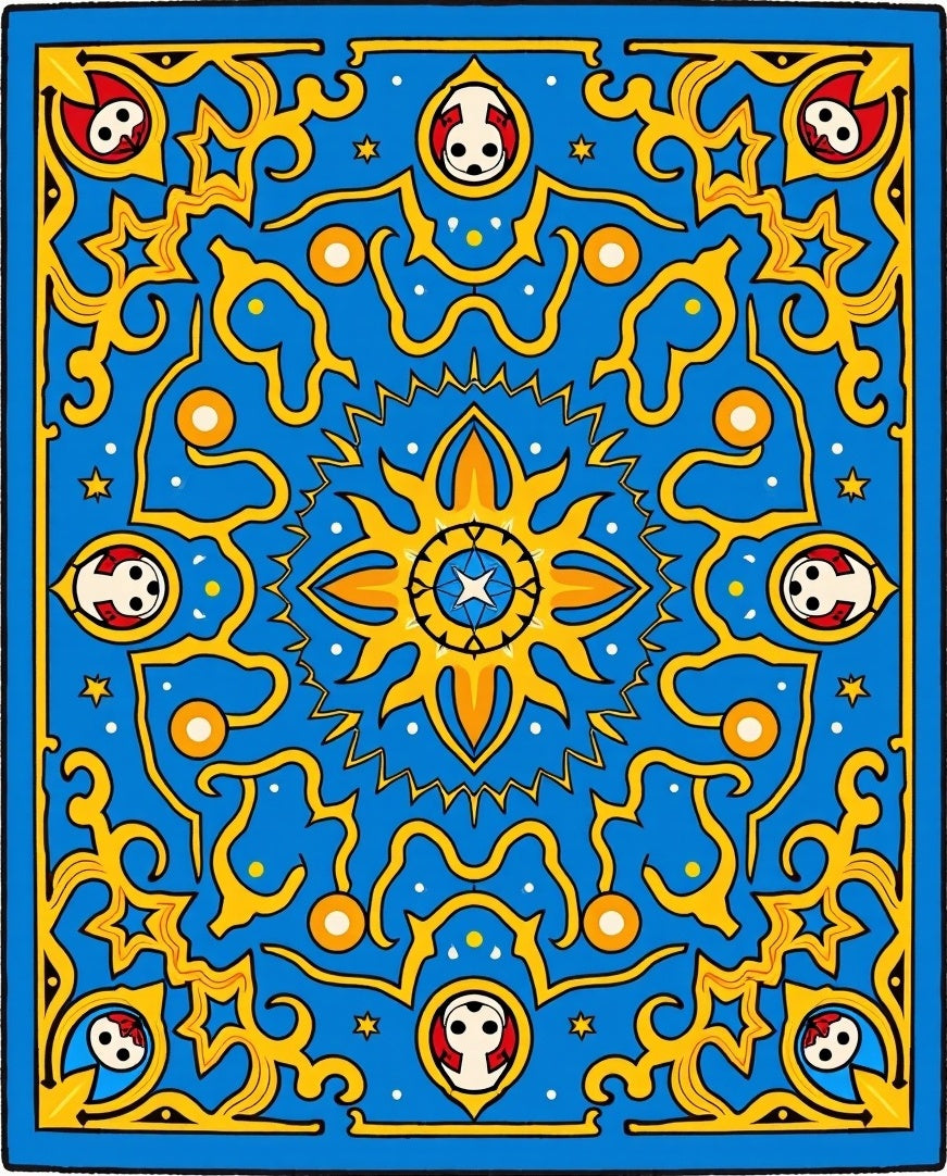 Azure Golden Sunburst Medallion Rug
