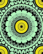 Vibrant Yellow Mint Black Medallion Rug