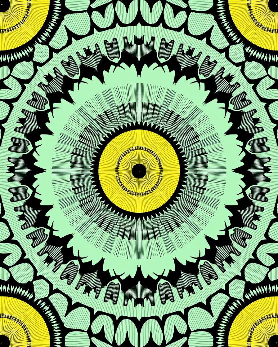 Vibrant Yellow Mint Black Medallion Rug