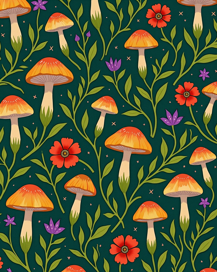 Whimsical Mushroom Floral Garden Pattern Rug